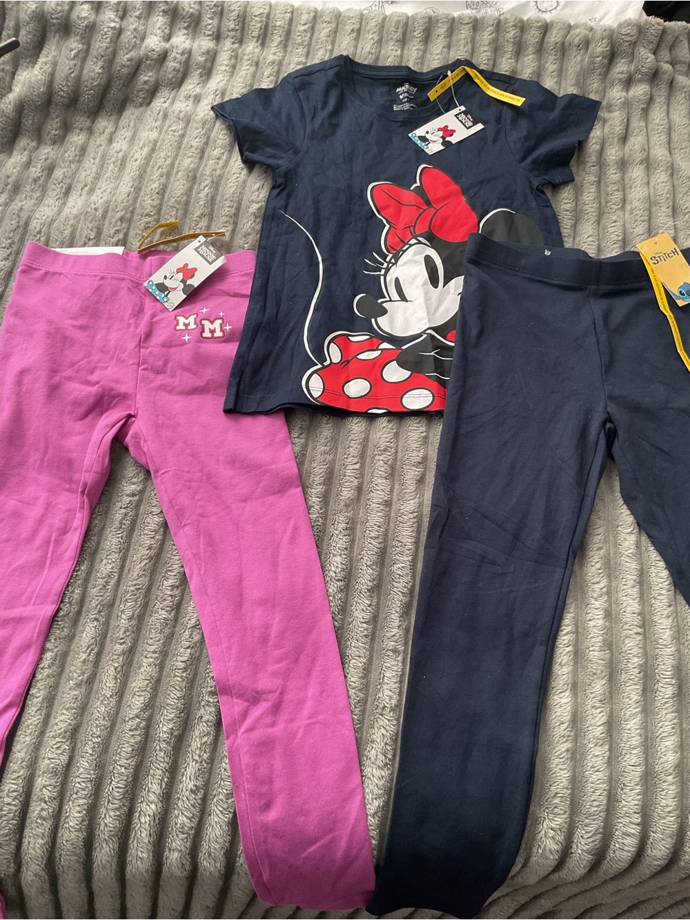Disney Minnie Mouse Navy Tee with Pink leggings and Navy stitch Leggings Set six